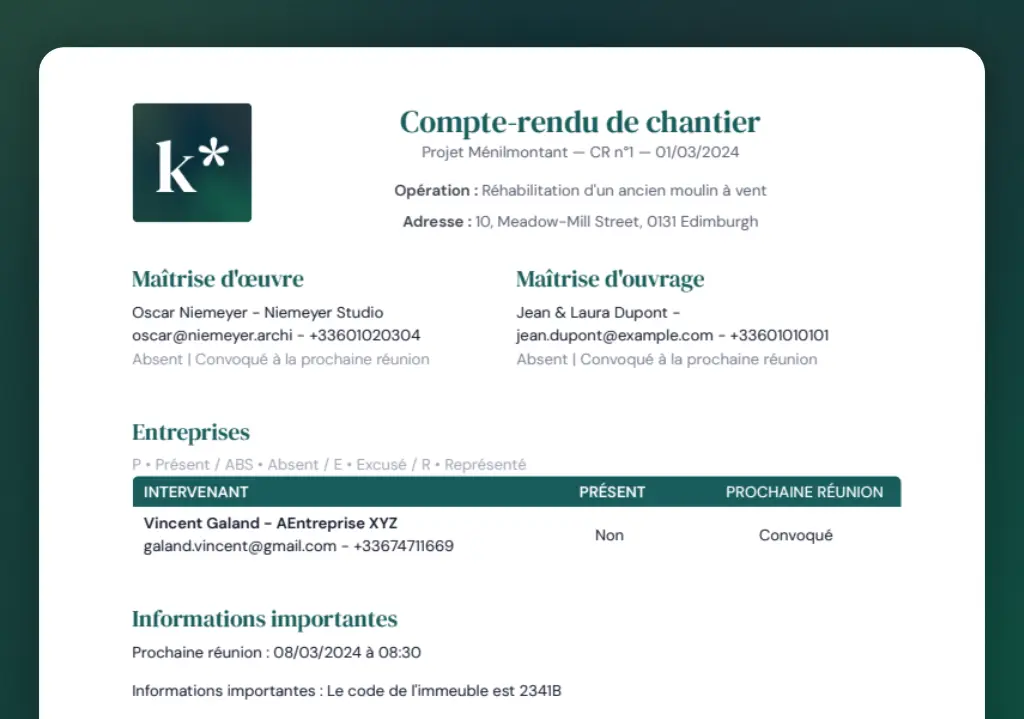 Échéancier des factures et situations de travaux par marché dans Kalm